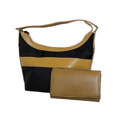 Fino PU & Microfiber Handbag & Purse Set Black & Camel