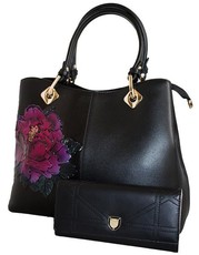 Fino Pu Leather Bag & Purse Set Black