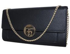 Fino Pu Leather Clutch Handbag with Chain Strap Black