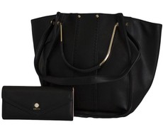 Fino PU Leather Handbag & Purse Set - Black