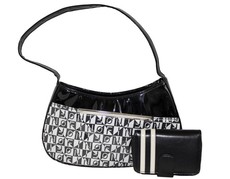 Fino PU Leather Unique Design Shoulder Bag & Purse Set - Black