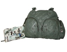 Fino Pu Quilted Leather Bag & Purse Set - Green