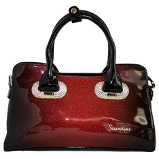 Fino Shiny Glitter Pu Leather Handbag - Red