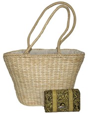 Fino Straw Beach Bag with Front Design - Cream