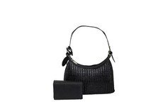 Fino U Woven Handbag & Purse Set - Black