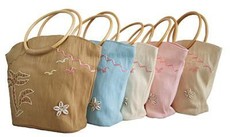 Fino Weave Woven Straw Beach Shopping Bag With Wooden Handle 5 Piece CJ05643