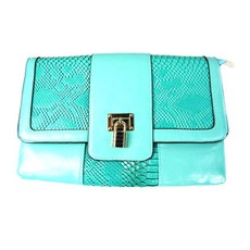 Lily & Rose Faux Snake Clutch with Padlock Detail - Turquoise