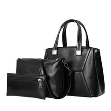 Luxury PU Leather Handbag Shoulder Bag Set - 3 Pieces (Black)