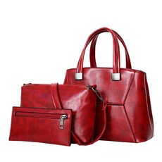 Luxury PU Leather Handbag Shoulder Bag Set - 3 Pieces (Red)