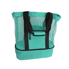 Mesh Beach Tote Bag With Zipper Top And Insulated Picnic Cooler