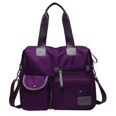 Multi Pocket Nylon Handbag & Crossbody Bag - Purple (Large Capacity)