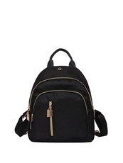 Nylon Backpack with Vertical Zipper - Black