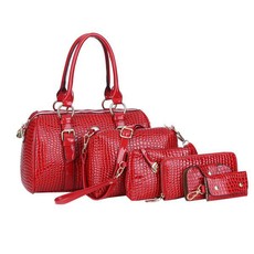 PU Leather Women Shoulder Handbag Set - 6 pieces (Red)