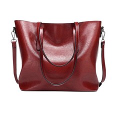 PU Leather Women's Tote Shoulder Bag - Wine Red