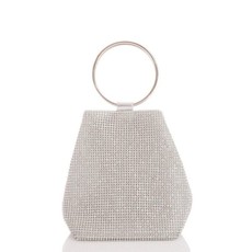 Quiz Ladies Silver Diamante Pouch Bag - One Size