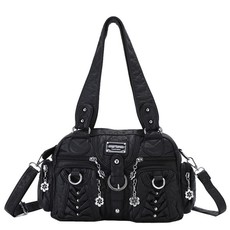 Soft Leather Multi-Pocket Shoulder Bags For Women-Black