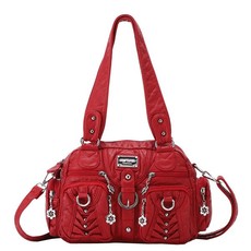 Soft Leather Multi-Pocket Shoulder Bags For Women-Red