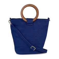 Vikson Blue Wood Handle Bucket Bag