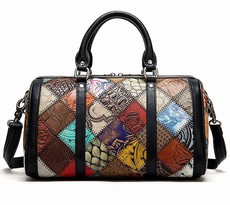 Women's Genuine Leather Cowhide Retro Style Stitching Hand Shoulder Bag