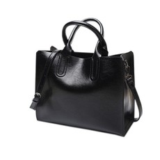 Women's Large PU Leather Handbag - Black