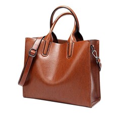 Women's Large PU Leather Handbag - Brown