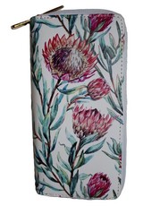 Fino Leather Wild Protea Double Zipper Purse - White