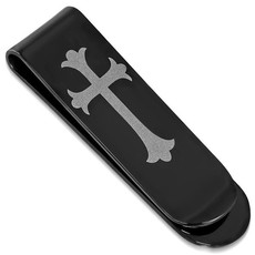 Black Stainless Steel Fleur De Lis Cross Money Clip