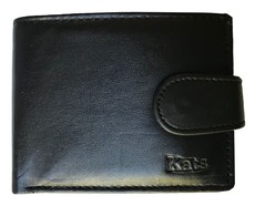 Kats Genuine Leather Bifold Horizontal Wallet - Snap on fastener - Black