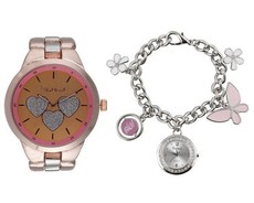 Bad Girl Women's Flirt & Charm Analogue Watch Set - Rose Gold/Silver