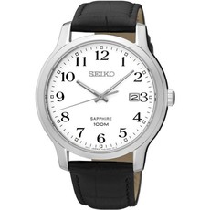 Gents Seiko Genuine Black Leather Sapphire Analogue Watch