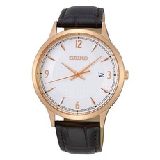 Gents Seiko Rose Gold Plated Calfskin Analogue 100m Date Watch