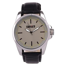 Gents Soviet Black Leather Grey Dial Watch - SU - 9114A