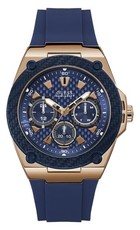 Guess Men's LEGACY Blue Dial Watch With Round Case - Rose Gold