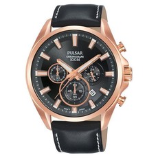 Pulsar Gents Leather Chronograph 100M Watch - PT3A28X1