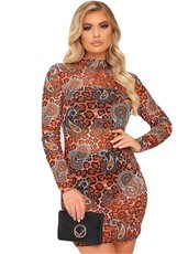 I Saw it First - Ladies Animal And Paisley Print Mesh Bodycon Dress