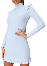 I Saw it First - Ladies Baby Blue High Neck Ribbed Mini Dress