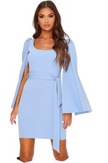 I Saw it First - Ladies Baby Blue Long Sleeve Tie Waist Mini Dress