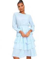 I Saw it First - Ladies Baby Blue Woven Tiered Polka Dot Midaxi Dress