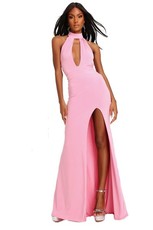 I Saw it First - Ladies Baby Pink Double Layer Slinky Pink Halterneck Dress