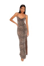 I Saw it First - Ladies Beige Leopard Print Cowl Neck Maxi Dress