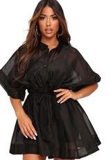 I Saw it First - Ladies Black Belted Wide Sleeve Organza Shirt Dress