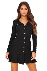 I Saw it First - Ladies Black Button Front Frill Hem Shirt Dress