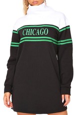 I Saw it First - Ladies Black Chicago Slogan Funnel Neck Sweater Dress