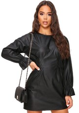 I Saw it First - Ladies Black Cinched Waist Faux Leather Dress