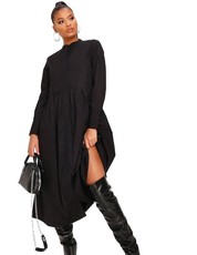 I Saw it First - Ladies Black Cotton Long Sleeve Midaxi Shirt Dress