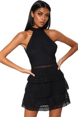 I Saw it First - Ladies Black Crochet Lace Open Back Dress