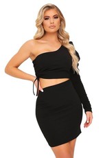 I Saw it First - Ladies Black Cut Out One Sleeve Mini Dress