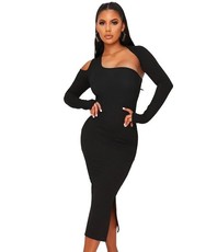 I Saw it First - Ladies Black Cut Out Ribbed Bodycon Midi Dress