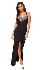 I Saw it First - Ladies Black Diamante Fringe Fishtail Maxi Dress