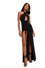 I Saw it First - Ladies Black Double Layer Slinky Cross Front Cut Out Dress